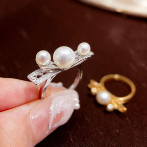 Base para Anillo de Plata S925 con Accesorios de Perlas DIY 10767, Base para Joyería de Plata de Moda con Cuentas Redondas Planas de 11-13 mm - Product Image 4