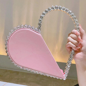 Stylish New Designer Handbags Heart Ladies Light Women's Purses Diamond Frame <strong>Hook</strong> <strong>Loop</strong> Closure Single Handle PU Polyester - Product Image 6