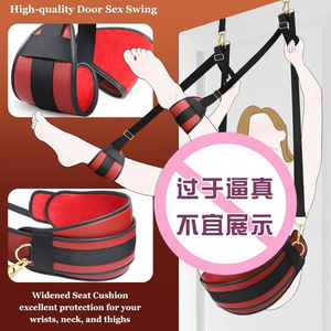 Juguetes sexuales BDSM para puerta, columpio <span class=keywords><strong>sexual</strong></span>, eslingas sexuales de cuero y felpa suave con correas ajustables, esposas de puerta colgantes para piernas - Product Image 3