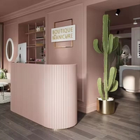 Bureau de réception moderne en MDF avec éclairage LED, forme octogonale, personnalisable pour hôtel, bureau, école, centre commercial et salon de beauté, usage commercial