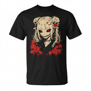 Camiseta gótica Kawaii de anime japonés de terror, color negro, talla grande para hombre - Product Image 2