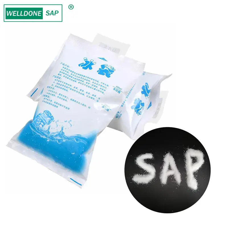 WELLDONE-Material crudo de poliacrilato de sodio para bolsa de hielo, cristales de polímero superabsorbentes para paquete de Gel de hielo