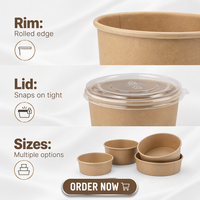 Bols en papier ronds jetables de qualité alimentaire avec couvercles en PET, contenants personnalisés en kraft écologiques pour soupes et salades à emporter, pour la restauration