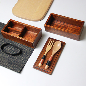 Boîte à déjeuner en bois japonais Bento avec fourchette et cuillère ensemble récipient de stockage des aliments pour enfants et adultes - Product Image 2