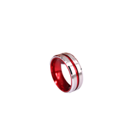POYA Jewelry Bague de mariage en tungstène brossé 8mm pour hommes femmes rouge rainuré centre biseauté bord rouge anodisé intérieur en aluminium