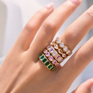 Vintage Minimalist 18K Gold Plated Stainless Steel Round Rectangle Heart TearDrop Zircon <b>Stack</b> <b>Rings</b> for Wedding Engagement - Product Image 5