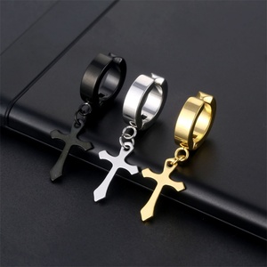 Pendientes de Cruz con Circonitas para Hombre, de Acero Inoxidable con Baño de Oro de 18k, Resistentes al Deslustre, de Moda - Product Image 1
