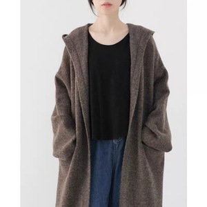 Dark <strong>Black</strong> Hooded Long Sleeve <strong>Cardigan</strong> Long Sweater Coat <strong>with</strong> Hood and <strong>Pocket</strong> for Women - Product Image 5