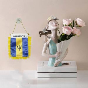 Drapeaux mini-guirlandes de voiture en gros Barbados à suspendre à la fenêtre avec ventouse, impression numérique, en satin, pour usage automobile - Product Image 3