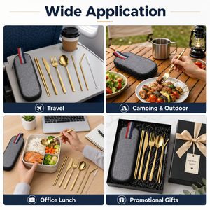7Pcs 304 Stainless Steel Portable Cutlery Set Knife Fork Spoon Chopsticks Straw Travel <b>Camping</b> Flatware Set with Case - Product Image 6