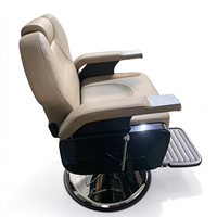 Fauteuil de barbier robuste avec système hydraulique inclinable, en cuir PU beige, pour salon de coiffure masculin, avec repose-pieds