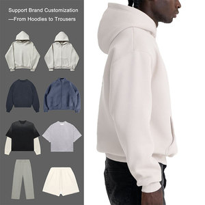 メンズ 100%コットン 厚手 ヘビー フレンチテリー 高品質 無地 オーバーサイズ ストリートウェア カスタムロゴ プルオーバーパーカー - Product Image 2