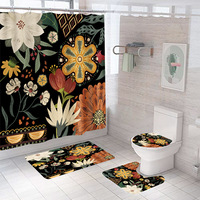 Rideau de douche floral en polyester, résistant à la moisissure, séchage rapide, installation facile, ensemble de rideaux de douche OEM ODM moderne