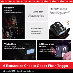 Déclencheur de flash sans fil pour appareil photo <span class=keywords><strong>Godox</strong></span> X2 <span class=keywords><strong>X2T</strong></span> TTL 1/8000s HSS pour Canon Nikon Sony Fuji Olympus Pentax - Product Image 5