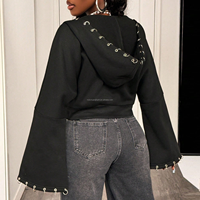 Sweat-shirt court à capuche pour femme, style Goth, avec anneau métallique, manches cloche, fermeture éclair, esthétique Punk Emo, personnalisable avec logo