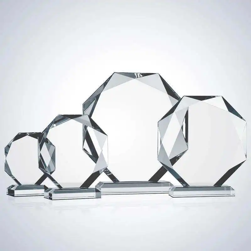 Personalizado octógono cristal prêmio branco vidro prêmio troféu