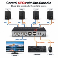 Commutateur KVM HDMI 4K60 2 ports 4 ports USB 2.0 pour 4 ordinateurs 1 moniteur avec raccourcis et contrôleur de bureau