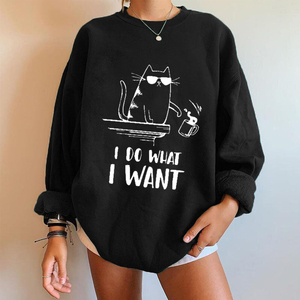 Je fais ce que je veux imprimer sweats drôle chat graphique pull pour femmes été O cou surdimensionné <span class=keywords><strong>Femme</strong></span> pulls pull - Product Image 1