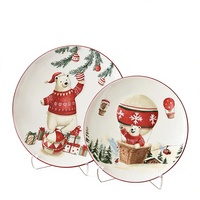 Assiette de Noël ronde en porcelaine, style ours polaire mignon, émaillée et embossée, haute valeur esthétique, cadeau créatif pour la maison