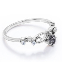 Bagues de fiançailles minimalistes en argent sterling 925 avec pierre de quartz rutilé noir brut de qualité supérieure, style antique
