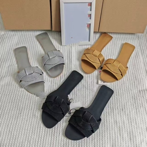 Women's Rhinestone Strappy Slide <b>Sandals</b> <b>Flat</b> Heel Gray Black Gold Colors Fashion Summer Shoes - Product Image 1