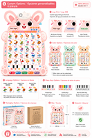 Tableau mural interactif éducatif sonore sur le thème du lapin pour enfants, alphabet ABC, animaux et chiffres, affiche éducative électronique interactive