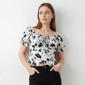 Top Corto Estilo Bustier con Estampado Floral Personalizado para Mujer, <span class=keywords><strong>Blusa</strong></span> Fruncida para Damas - Product Image 1