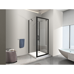 <b>Shower</b> with 2 Fixed Side Walls and Front Swing Door Roto-sliding 8MM H200 Matte <b>Black</b> Size 100 (98-100) FIXED + DOOR 70 (68-71) - Product Image 1