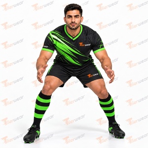 Conjunto de Camiseta de Rugby para Hombre Tiierwear, Negro y Verde, Cuello en V, Manga Corta, Absorbe la Humedad, Ajuste Atlético, para Todas las Temporadas - Product Image 5