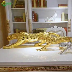 Estátua de escultura em resina de animal leopardo para decoração de casa de luxo moderna e de tamanho moderno de fábrica