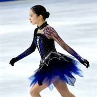 Robe de patinage artistique noire et bleu roi pour spectacle, col montant, dos en maille transparente, jupe en tulle ornée de strass pour filles et enfants
