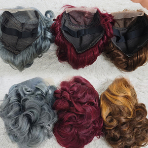 Promotion 29$ Letsfly SDD-123 210 gram Loose 5x5 Lace Closure <b>Wigs</b> <b>Short</b> Pixie Cut <b>Wigs</b> Grey Human Hair <b>Wigs</b> - Product Image 1