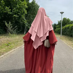 Atacado Barato Lenços Mulheres Muçulmanas Hijabs Longa Oração Khimar Hijab 2 Camada Para Senhoras Vestuário Islâmico Abaya Khimar