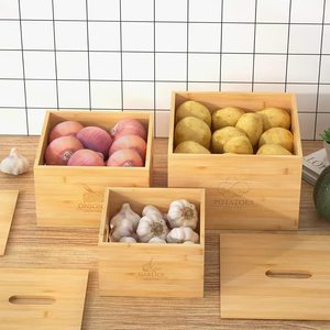 <b>Bamboo</b> Storage Boxes With Lids Rectangle Wooden Vegetable Kitchen Organizer Freshness Preservation Food Storage <b>Container</b> - Product Image 1