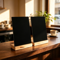 Tableau noir en bois de table avec support en bois massif, mini tableau de menu en bois pour café, bar, ou comme panneau de table autoportant