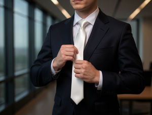 Cravatta in raso bianco da 7,5 cm, stile classico business, colore solido, per abbigliamento formale - Product Image 2