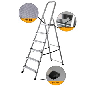 Échelle pliante <span class=keywords><strong>en</strong></span> <span class=keywords><strong>aluminium</strong></span> robuste à <span class=keywords><strong>6</strong></span> marches, marchepied portable avec main courante de sécurité élevée - Product Image 2