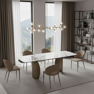 Moderno Juego de Mesa de Comedor Extensible con Base de Metal Dorado y Cubierta de Cerámica para Hogar, Hotel o Restaurante - Product Image 1