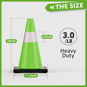 Cônes de signalisation routière CITICITY de 18 pouces avec base lestée noire, cônes de signalisation routière verts en PVC avec col réfléchissant haute visibilité - Product Image 6