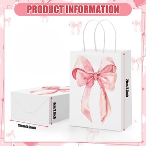 Luxury <strong>Sweet</strong> Cute Cartoon <strong>Large</strong> Pink Bow Pattern Portable Tote <strong>Bag</strong> Birthday Party Favor Gift Packaging Kraft Paper <strong>Bag</strong> Wholesale - Product Image 3