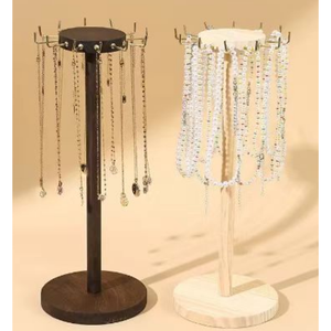 Portacane tondo in legno naturale con 18 ganci per la visualizzazione di accessori per gioielli - Product Image 1