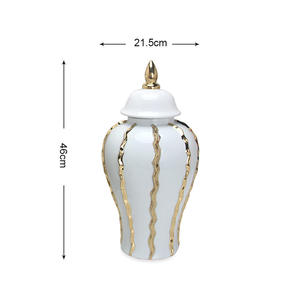 แจกันเซรามิกสีขาวทองหรูหราสำหรับตกแต่งบ้าน, โถเซรามิกทรงขิงมีฝาปิด, แจกันดอกไม้ตั้งโต๊ะสำหรับโรงแรม - Product Image 5