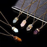 Collier sportif pour femme en cristal naturel hexagonal enveloppé de fil de bambou