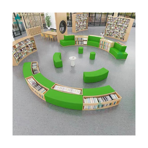 Sofá curvo con almacenamiento Prosperous Seat para biblioteca, área de ocio infantil, muebles multifuncionales de descanso, madera maciza - Product Image 3
