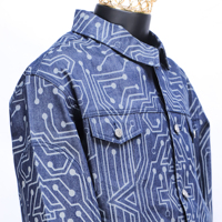 Ensemble de veste et pantalon en jean imprimé circuit pour homme, style techwear, streetwear, motif intégral, deux pièces assorties