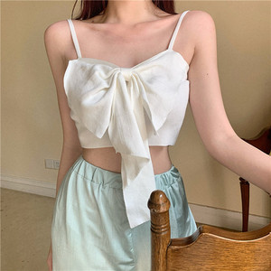 Camisola de punto para Primavera/Verano de talla única, pajarita sobre <span class=keywords><strong>Top</strong></span> corto con ombligo expuesto - Product Image 1