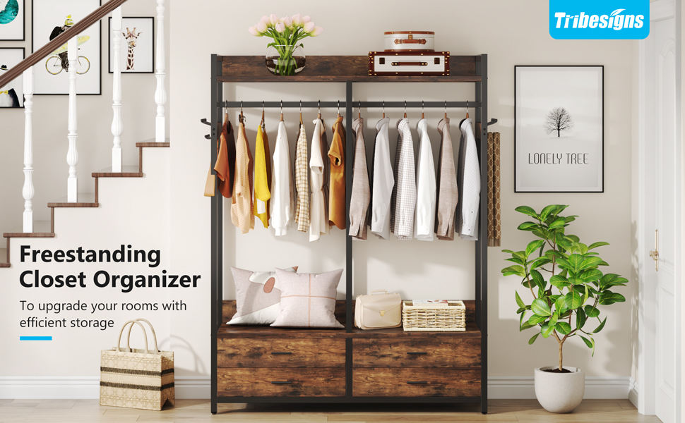 Freestanding Closet Organizer for Hanging Clothes, Heavy Duty