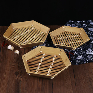 Bamboo Hexagonal <b>Tray</b> With High Rim Multifunctional Serving For Fruit Dessert And Steamed Buns Home Hotel Use - Product Image 2
