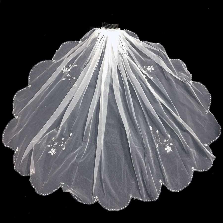 Я Кол-во слоев вручную жемчугом и бисером Край свадебная фата цветок Свадебная фата до локтя с 30"