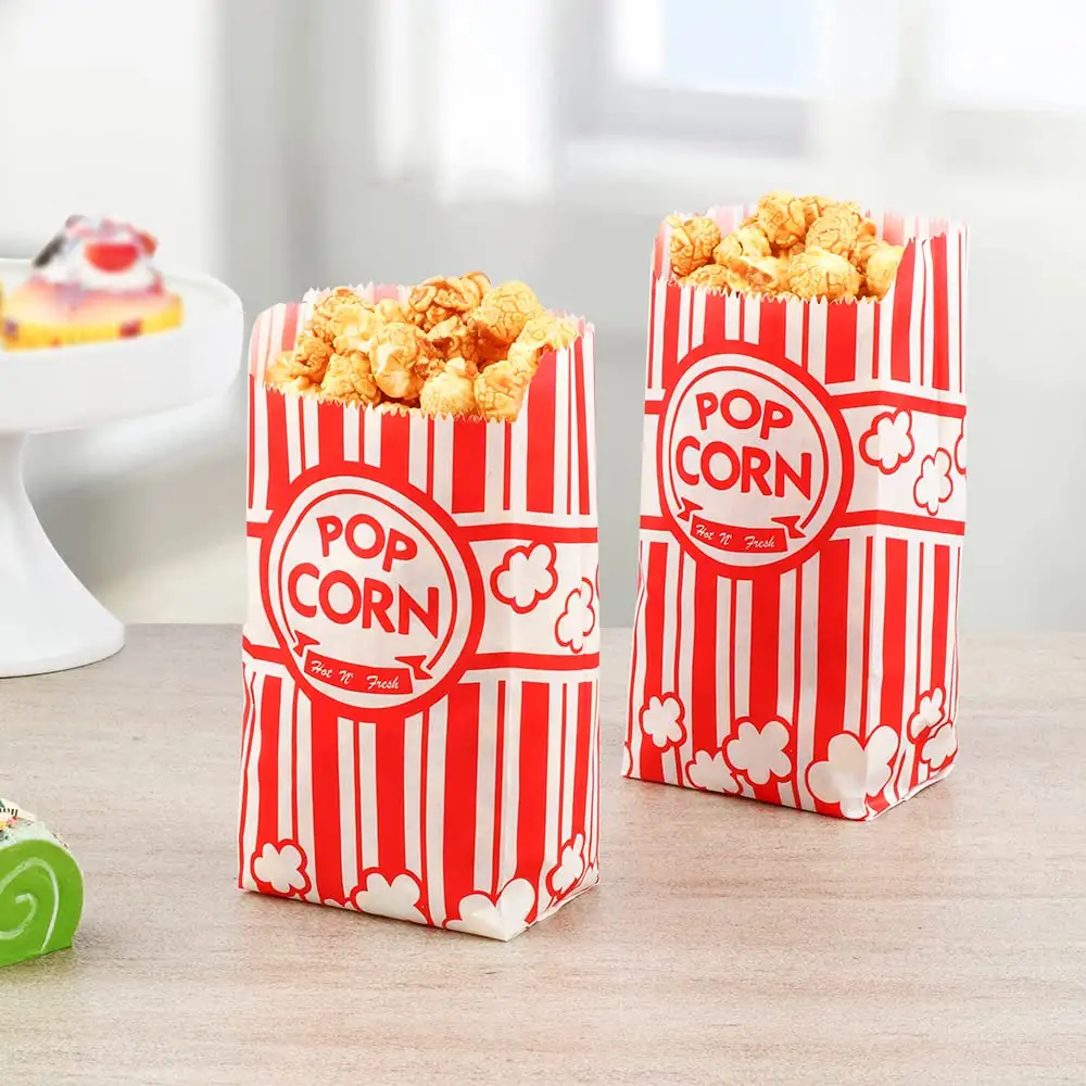 Kantong kertas Kraft tas kemasan makanan kantung kertas pembungkus produk Popcorn kentang goreng garis kue Kraft